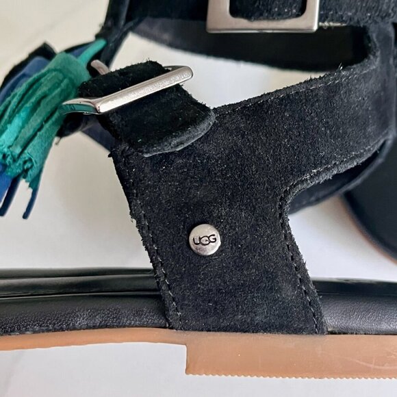 UGG Lecia Black Leather and Suede Ankle Wrap Sandal Size 9 NWOT - Picture 10 of 16